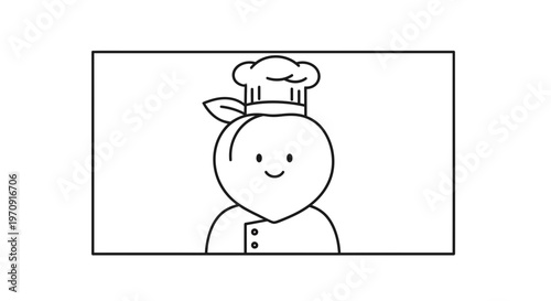 Cute Peach Chef Character Illustration with Chef Hat and Uniform