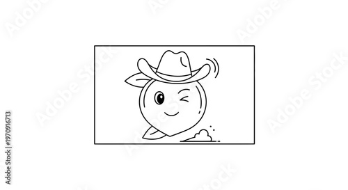 Cute Peach Cowboy Winking with Cowboy Hat and Leaves