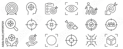 Focus icon set. Contains icons related to focus, concentration, and more. Outline Icon Collection. Editable stroke. Vector illustration
