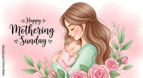 A tender mother's love celebrating mothering sunday with a heartwarming illustration