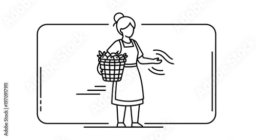 Woman Farmer Carrying Basket of Fresh Produce, Healthy Food Concept