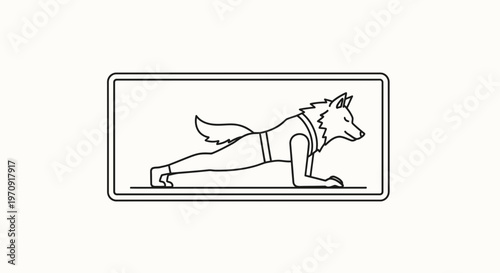 Wolf doing a plank exercise, fitness, healthy lifestyle, cartoon style, isolated on white