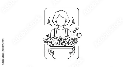 Woman farmer holding basket of fresh organic vegetables, healthy eating, farm to table concept