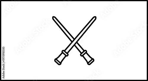 Two crossed magic wands, simple line art icon, symbol of fantasy, wizardry, and enchantment