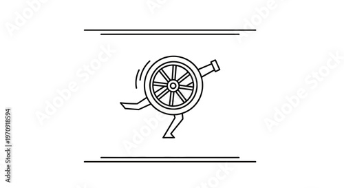 Vector illustration of a cannon wheel spinning, symbolizing movement and history