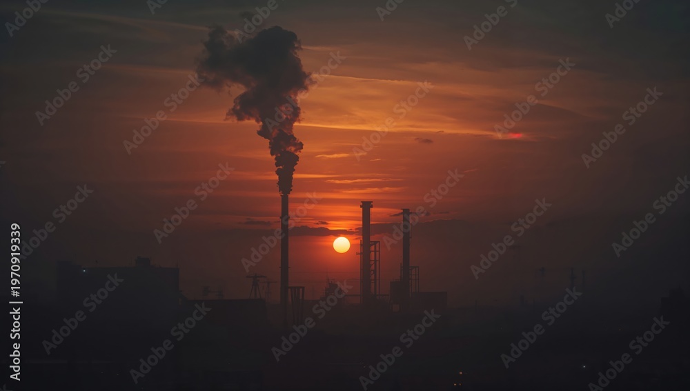 Naklejka premium Air pollution from factories with smokestacks and haze