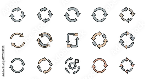 Collection of Refresh and Cycle Arrow Icons for Process and Renewal Concepts