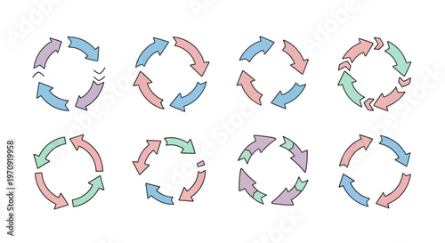 Colorful Circular Arrow Cycle Process Diagram Set - Infographic Elements for Workflow