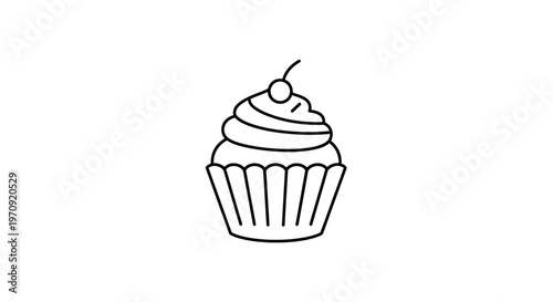 Simple Line Art Cupcake with Cherry on Top