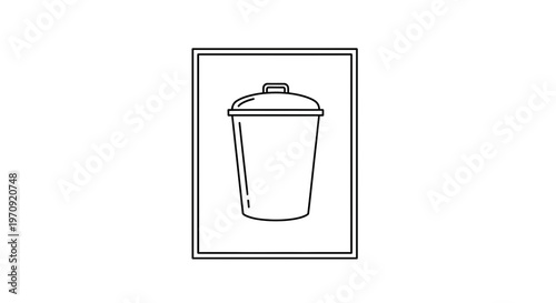 Simple line art icon of a trash can with lid, isolated on white background.