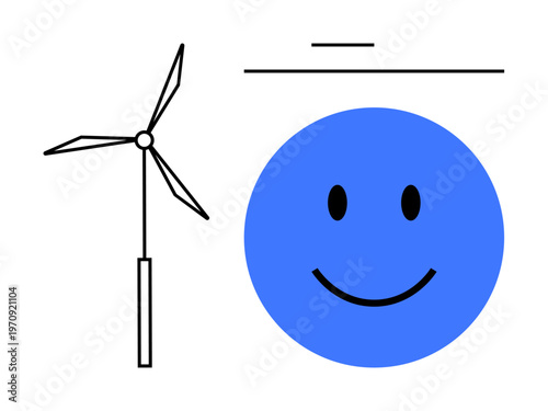 Renewable energy concept. Renewable energy ed with a wind turbine and a happy face positivity. Renewable energy promotes sustainability and environmental solutions. Ideal for eco-awareness