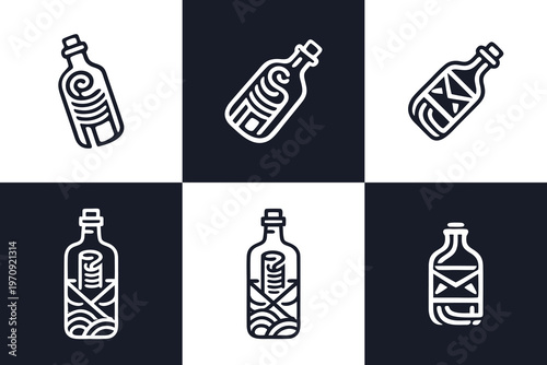 Nautical Message in a Bottle Illustration Set