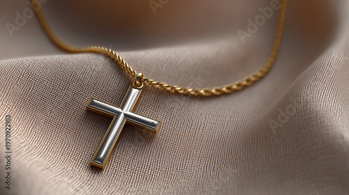 Cross necklace on photorealistic background as accessory