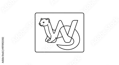 Playful Weasel Character with Abstract Letter 'W' Logo