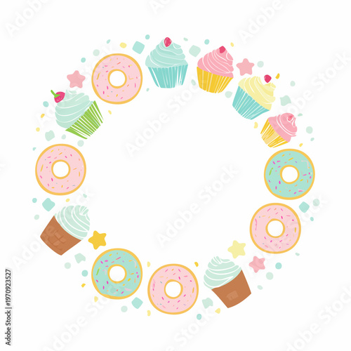 かわいいスイーツ円形フレームベクター素材