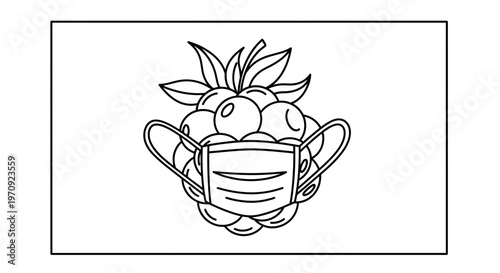 Raspberry Wearing a Face Mask - Healthy Fruit Protection Concept