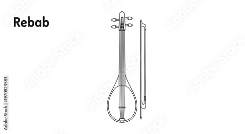 Rebab - Traditional Stringed Musical Instrument Illustration with Bow