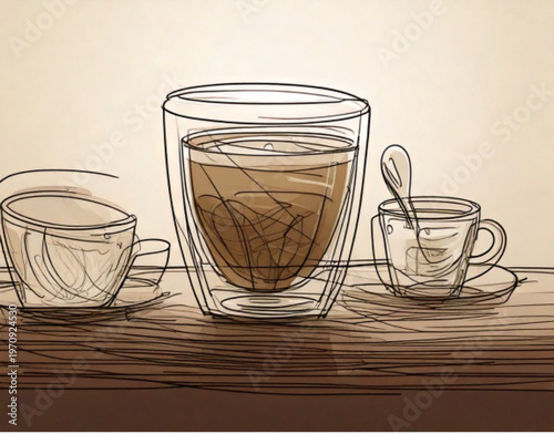 Double Walled Glass Cup Filled With Coffee.
