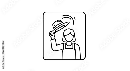 Person waving hat goodbye, friendly gesture, welcome or farewell icon