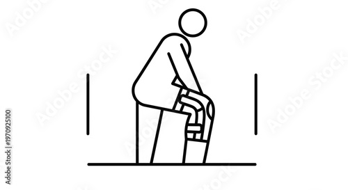 Person with prosthetic leg standing, medical rehabilitation, disability support