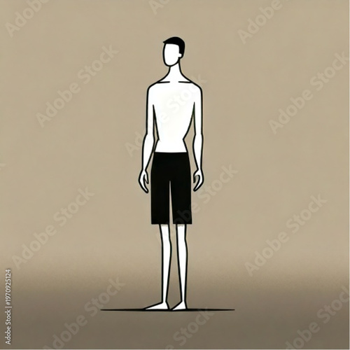 Minimalist illustration of a man standing wearing shorts.