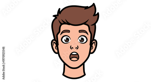 Surprised Young Man Vector Illustration, Shocked Male Face with Open Mouth and Wide Eyes Expression