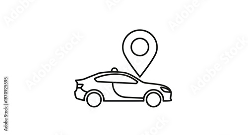 Car location icon with map pin pointer for navigation, ride-sharing service, and vehicle tracking line art vector illustration