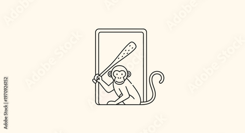 Monkey Holding Baseball Bat, Cartoon Style, Isolated on White Background