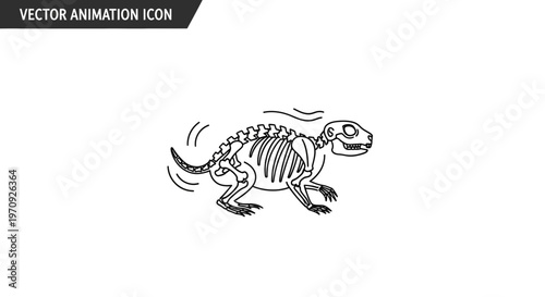 Animated Dinosaur Skeleton Running, Cartoon Style, Vector Icon