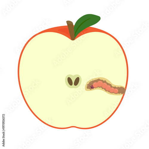Apple worm inside an apple. Vector illustration