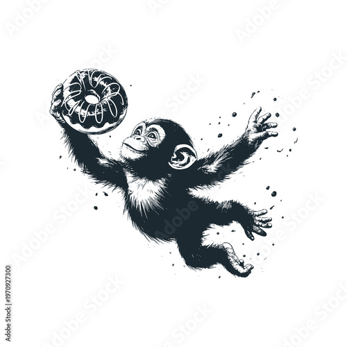 The Chimpanzee floating with a donut