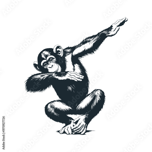 Chimpanzee with dabbing gesture pose