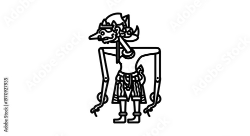 Indonesian Wayang Kulit Puppet Icon, Traditional Javanese Shadow Play Character Outline