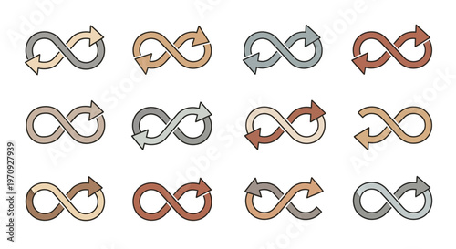 Hand-drawn Infinity Arrow Symbols Set - Continuous Loop Icons