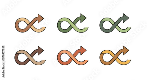 Infinity Arrow Loop Symbols in Various Earth Tones Representing Cycle and Continuity