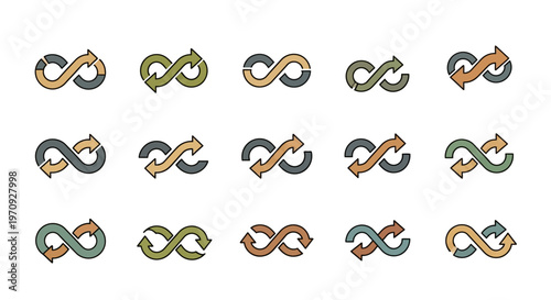 Infinity Arrow Symbols Collection: Endless Loop Icons for Continuous Process and Flow Concepts