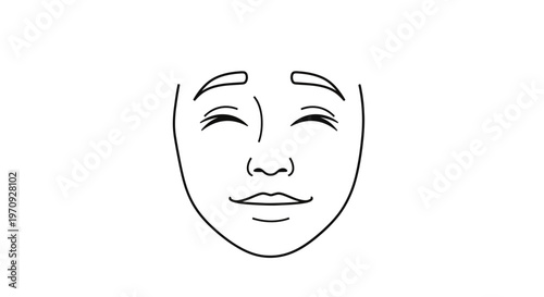 Joyful Face Expression, Eyes Closed, Smiling, Happiness, Positive Emotion, Line Art