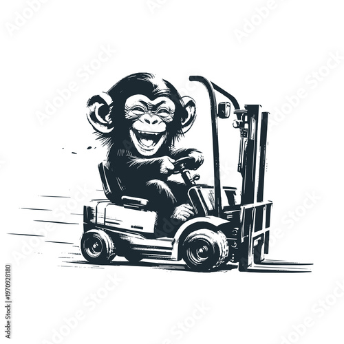 Cute chimpanzee ride a forklift