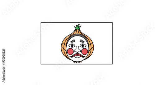 Funny Onion Mask Character with Red Cheeks and Sad Expression