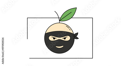 Funny Orange Ninja Character with Leaf, Cartoon Style
