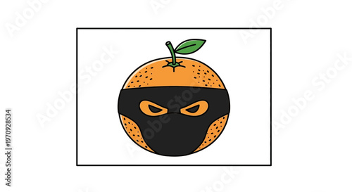 Funny Orange Character Wearing Black Ninja Mask, Stealthy Fruit Concept