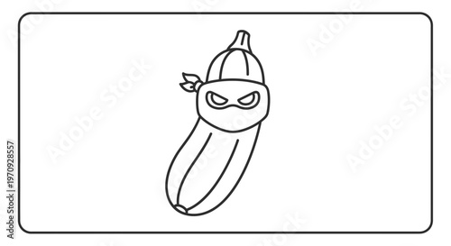 Funny Ninja Zucchini Character with Mask, Cartoon Style
