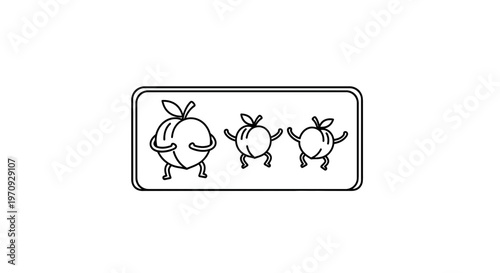Funny cartoon peaches dancing and having fun in a row