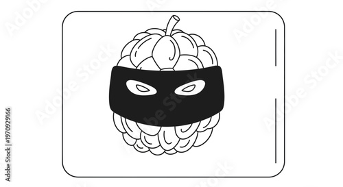 Funny Custard Apple Character Wearing a Black Mask, Cartoon Style