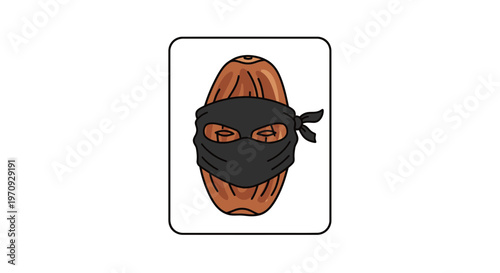Funny Date Fruit Character Wearing Black Bandit Mask, Cartoon Style
