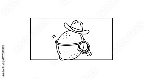 Funny Lemon Cowboy Character Wearing Hat and Lasso, Cartoon Style