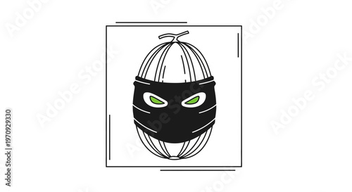 Funny Melon Character with Bandit Mask and Glowing Eyes