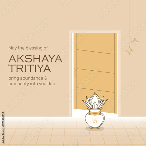 Akshaya Tritiya Greeting Design with Kalash and Door Vector Illustration for Social Media Post or Poster