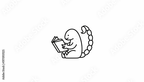 Cute Scorpion Character Reading a Book, Funny Zodiac Sign Illustration