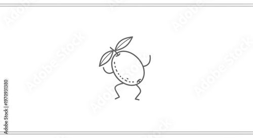 Dancing Olive Character with Leaves and Arms, Minimalist Line Art
